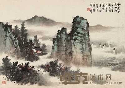 黄君璧 苦瓜和尚诗意 镜心 39.7×56.5cm